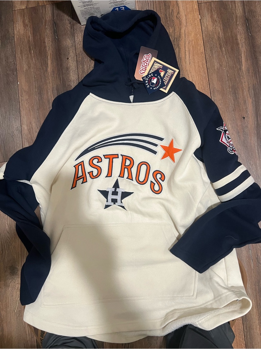 Houston Astros mens Hoodie Large Navy & Cream